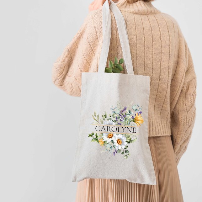 Bolso De Tela Chamomile Floral Bridesmaid Monograma (Subido por el creador)