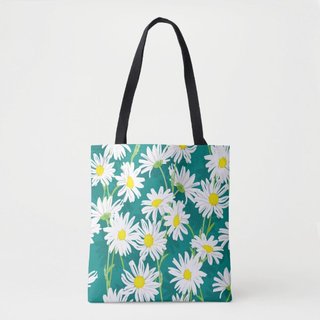 Bolso De Tela Chamomile Turquoise: Ilustracion floral sin foco. (Anverso)