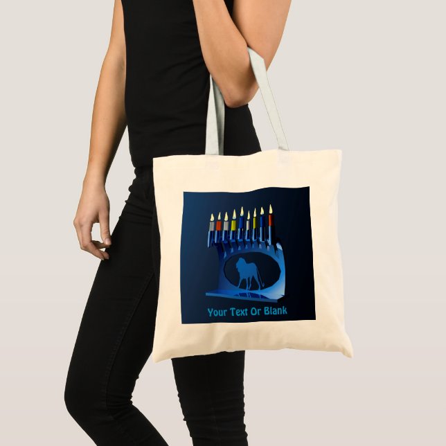 Bolso De Tela Chanukkah Menorah azul metálico (Anverso (producto))