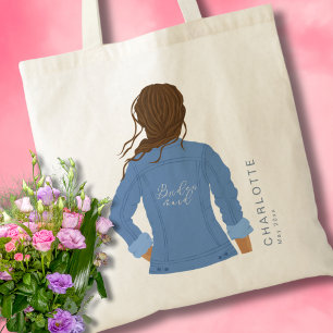 Bolso De Tela Chaqueta de mezclilla dibujada a mano cabello marr