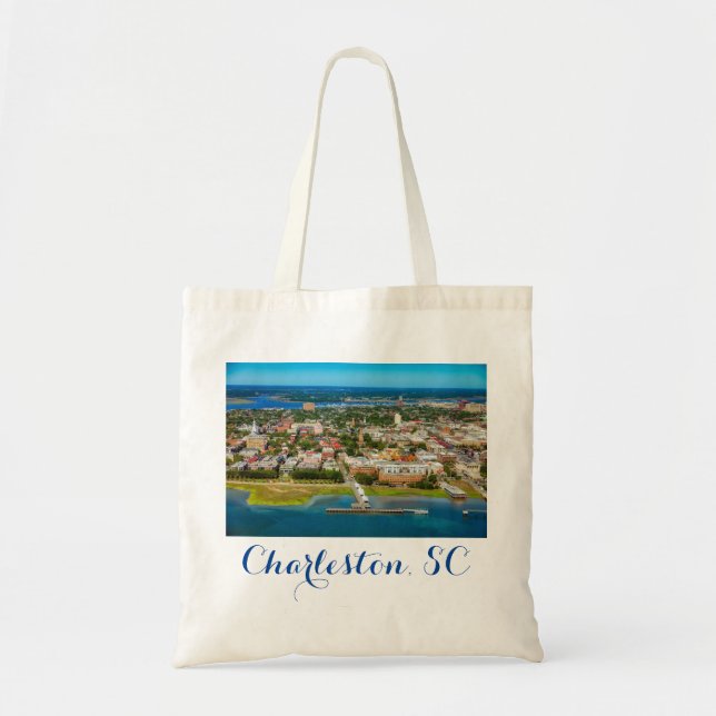 Bolso De Tela Charleston South Carolina City Skyline Travel (Frente)