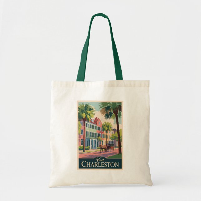Bolso De Tela Charleston South Carolina Ilustracion Travel Art (Frente)
