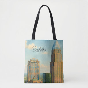 Bolso De Tela Charlotte NC Acuarela del Horizonte Viaje