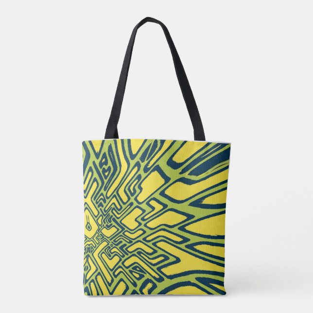Bolso De Tela Chartreuse, geométrica azul y amarilla  (Reverso)