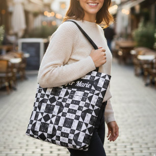 Bolso De Tela Checkerboard moderno en blanco y negro personaliza