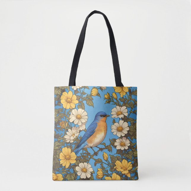 Bolso De Tela Cheerful Eastern Bluebird Yellow and White Flowers (Anverso)