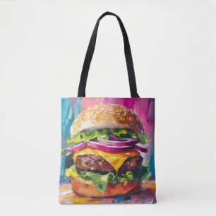 Bolso De Tela Cheeseburger Colorful Moderno Resumen Arte