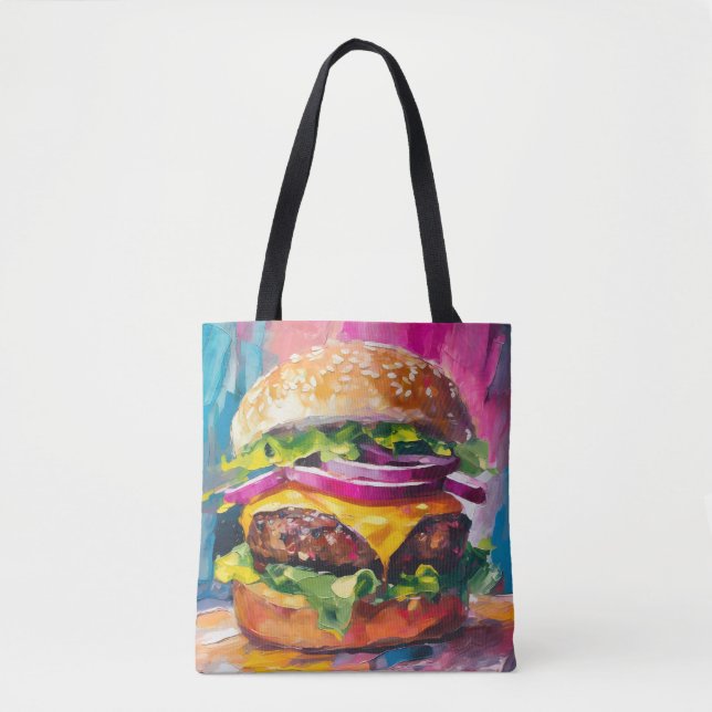 Bolso De Tela Cheeseburger Colorful Moderno Resumen Arte (Anverso)