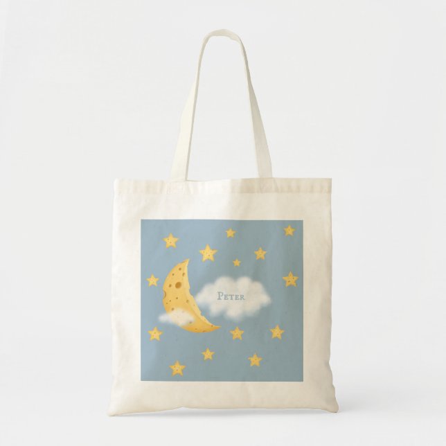 Bolso De Tela Cheesy Moon & Stars Personalizado Fluffy Cloud Blu (Frente)