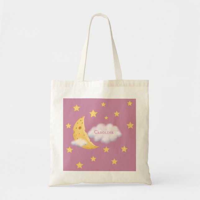Bolso De Tela Cheesy Moon & Stars Rosa Fluffy Cloud personalizad (Frente)