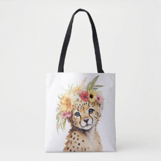 Bolso De Tela Cheetah Flor Crown Art Watercolor Safari Wild