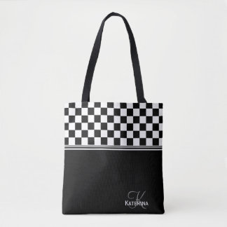 Bolso De Tela Cheque elegante y personalizado en blanco y negro