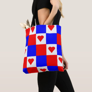 Bolso De Tela Cheques rojo, blanco y azul