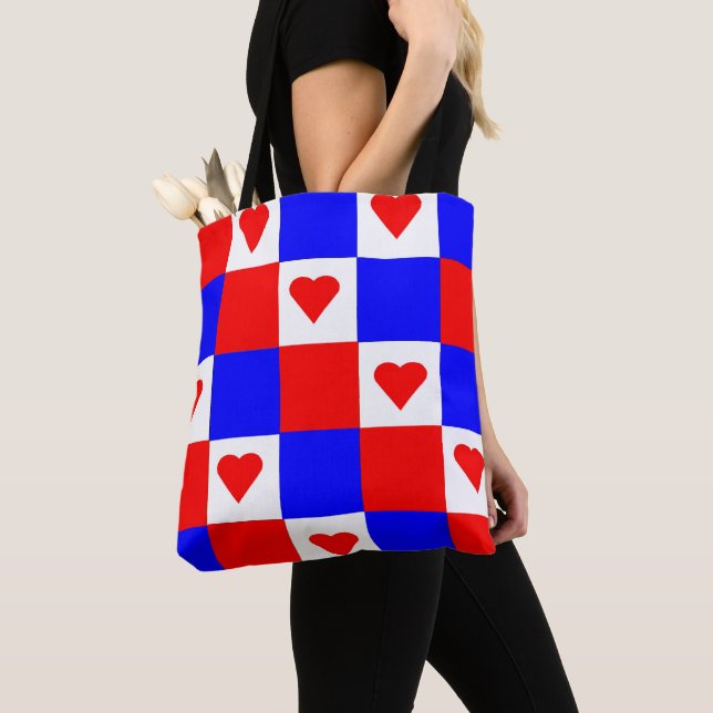 Bolso De Tela Cheques rojo, blanco y azul (Detalle)