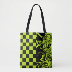 Bolso De Tela Cheques y Swirls - Lime Green y Black