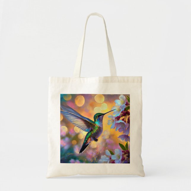 Bolso De Tela Cherry Blossom Fantasy Hummingbird (Frente)