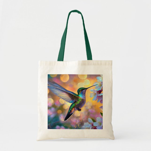 Bolso De Tela Cherry Blossom Fantasy Sunrise Hummingbird (Frente)