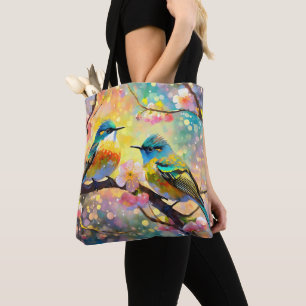 Bolso De Tela Cherry Blossom Fantasy Sunrise Songbirds