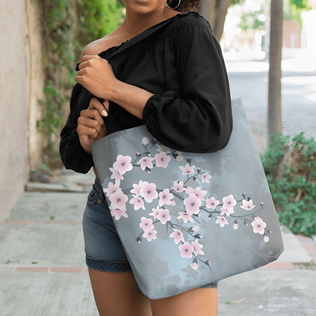 Bolso De Tela Cherry Blossoms Floral Dusty Pink Blue (Subido por el creador)
