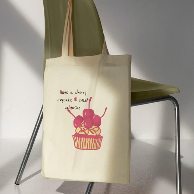 Bolso De Tela Cherry Cupcake Valentine – Hand-Drawn Dessert (Subido por el creador)