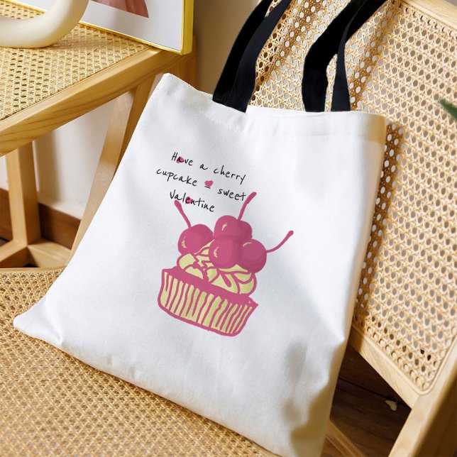 Bolso De Tela Cherry Cupcake Valentine – Hand-Drawn Dessert (Subido por el creador)