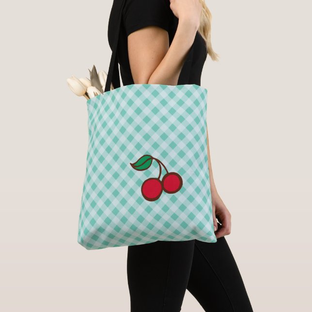Bolso De Tela Cherry Gingham Retro Beach Travel Tote Bag Gift (Detalle)