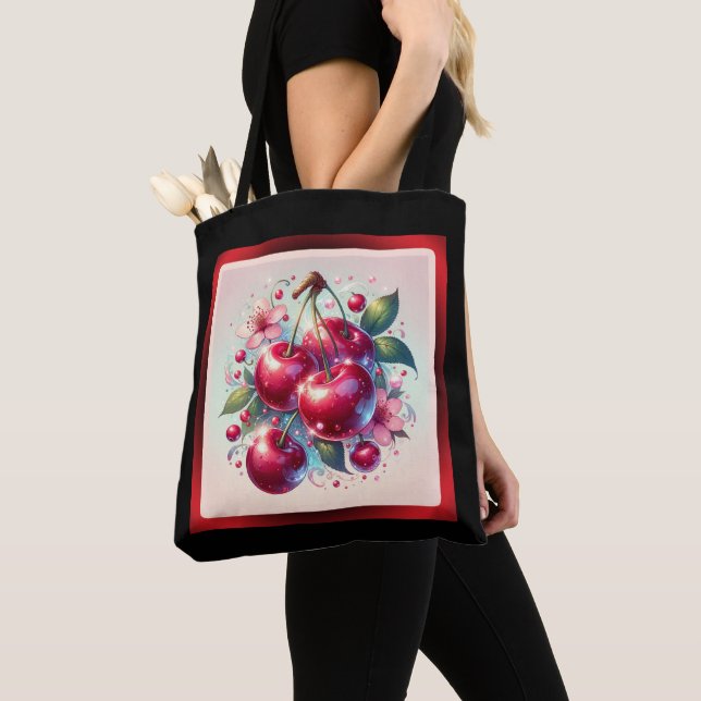 Bolso De Tela Cherry Red Cute Cherries Floral Giro rosa (Detalle)