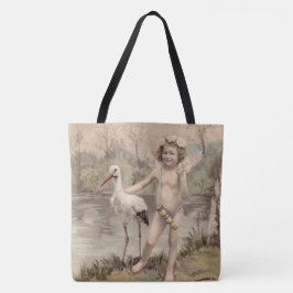 Bolso De Tela Cherub vintage con cigüeña por lago