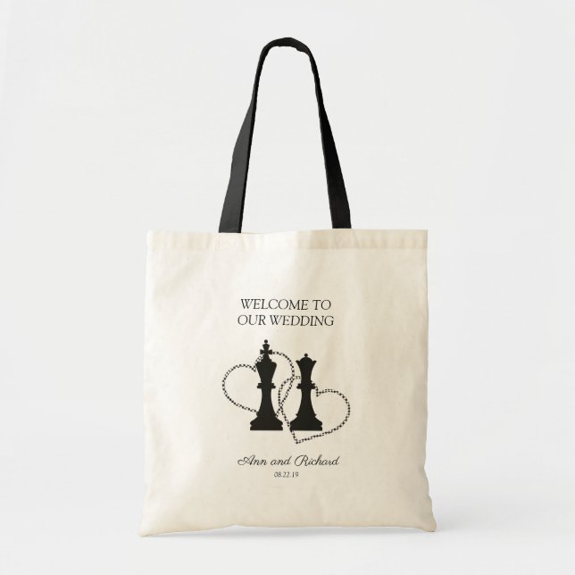 Bolso De Tela Chess King and Queen Pieces Wedding Design (Frente)
