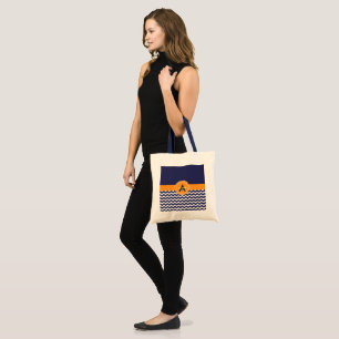 Bolso De Tela Chevron anaranjado azul marino