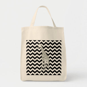 Bolso De Tela Chevron de Safari Negro con jirafa de arte pop