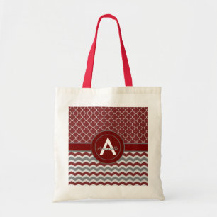 Bolso De Tela Chevron gris rojo Quatrefoil