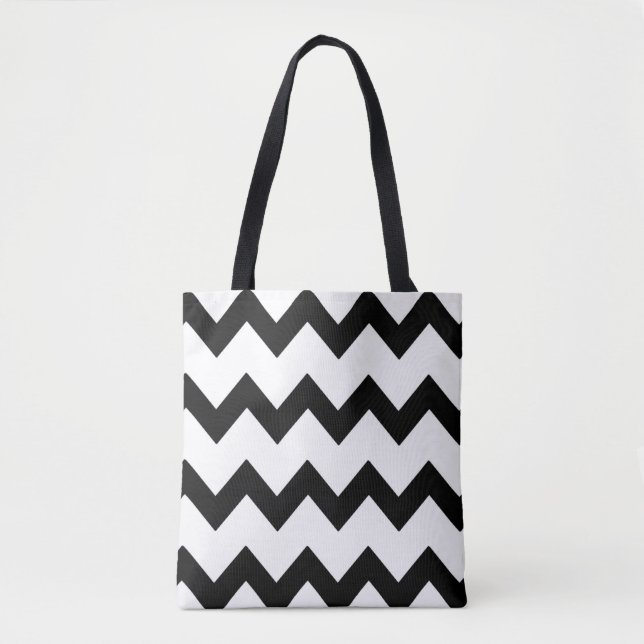 Bolso De Tela Chevron zigzag diseño blanco negro (Anverso)