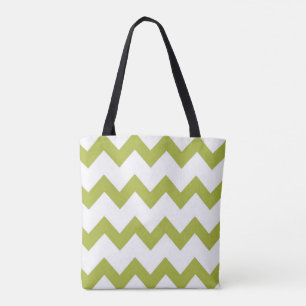 Bolso De Tela Chevron zigzag diseño blanco verde