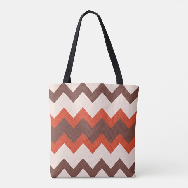Bolso De Tela Chevron zigzag diseño rojo rosa marrón (Reverso)