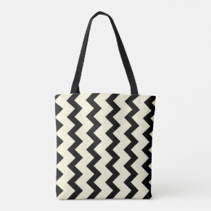 Bolso De Tela Chevron zigzag patrón negro y crema