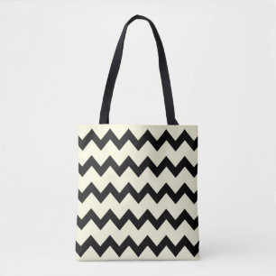 Bolso De Tela Chevron zigzag patrón negro y crema