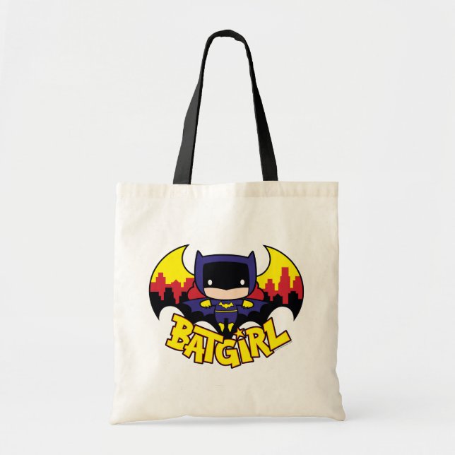 Bolso De Tela Chibi Batgirl Con Skyline Y Logo Gótico (Frente)