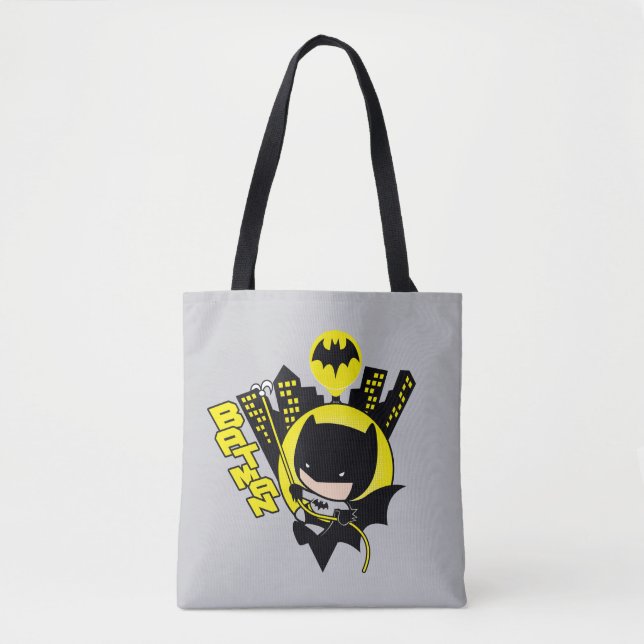 Bolso De Tela Chibi Batman Escalando La Ciudad (Anverso)