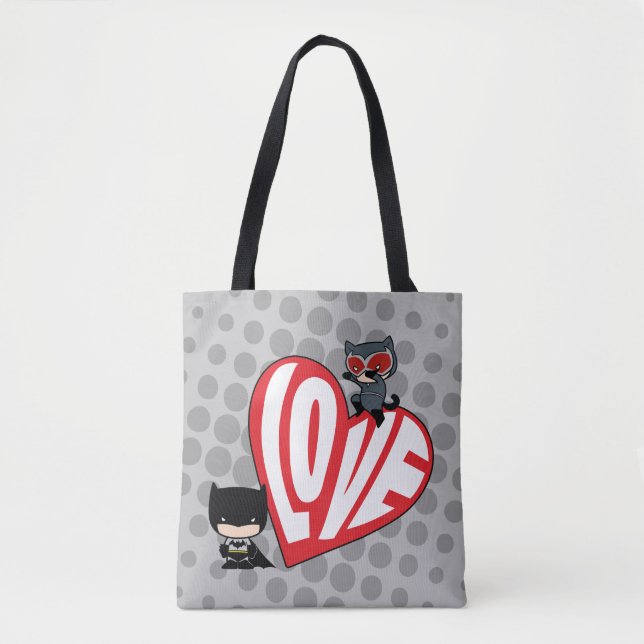 Bolso De Tela Chibi Catwoman salta sobre Batman (Anverso)