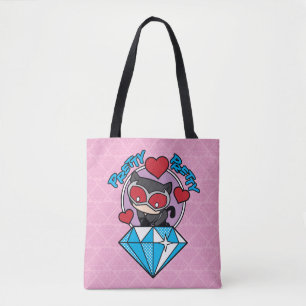 Bolso De Tela Chibi Catwoman sentada encima del Diamante grande