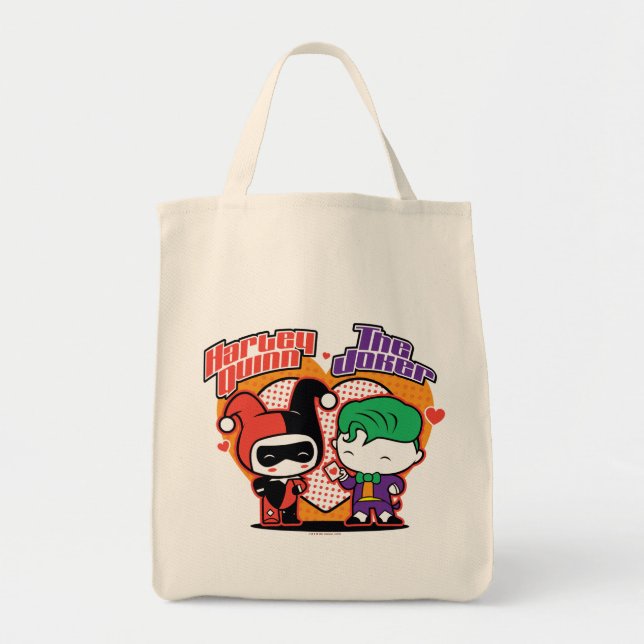 Bolso De Tela Chibi Harley Quinn & Chibi Joker Hearts (Frente)