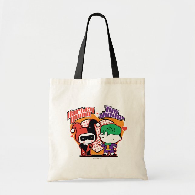 Bolso De Tela Chibi Harley Quinn & Chibi Joker Hearts (Frente)