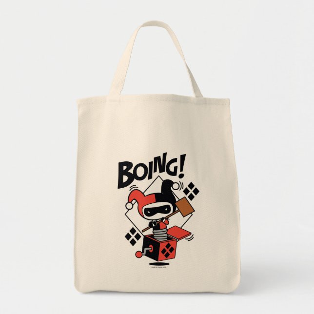 Bolso De Tela Chibi Harley-Quinn-In-A-Box Con Martillo (Frente)