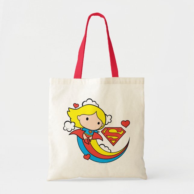 Bolso De Tela Chibi Supergirl Volando Arcoiris (Frente)