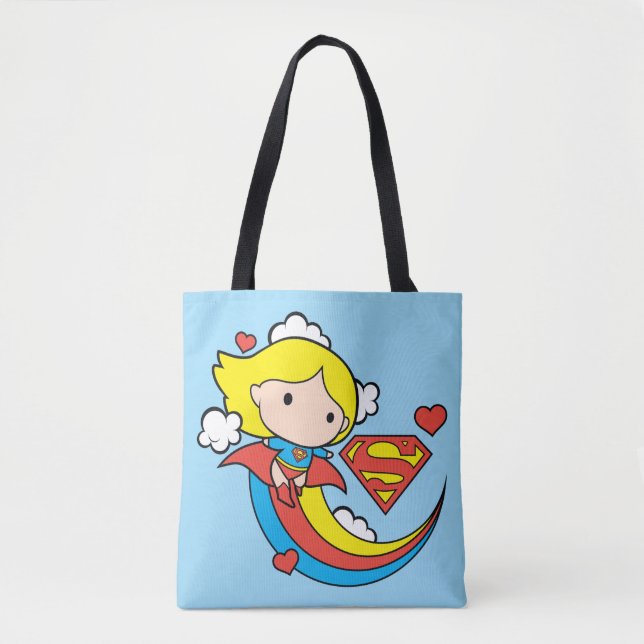 Bolso De Tela Chibi Supergirl Volando Arcoiris (Anverso)