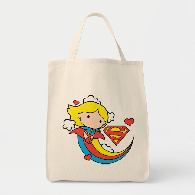 Bolso De Tela Chibi Supergirl Volando Arcoiris (Frente)
