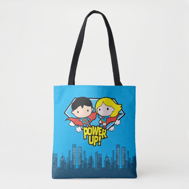 Bolso De Tela ¡Chibi Superman & Chibi Supergirl Power Up! (Anverso)