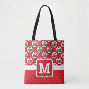 Bolso De Tela Chic Descuidado Rojo, Amapolas con Monograma en Bl