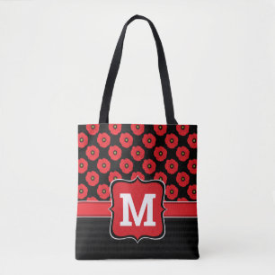 Bolso De Tela Chic Desgastado Amapolas Rojas y Negras Monograma 